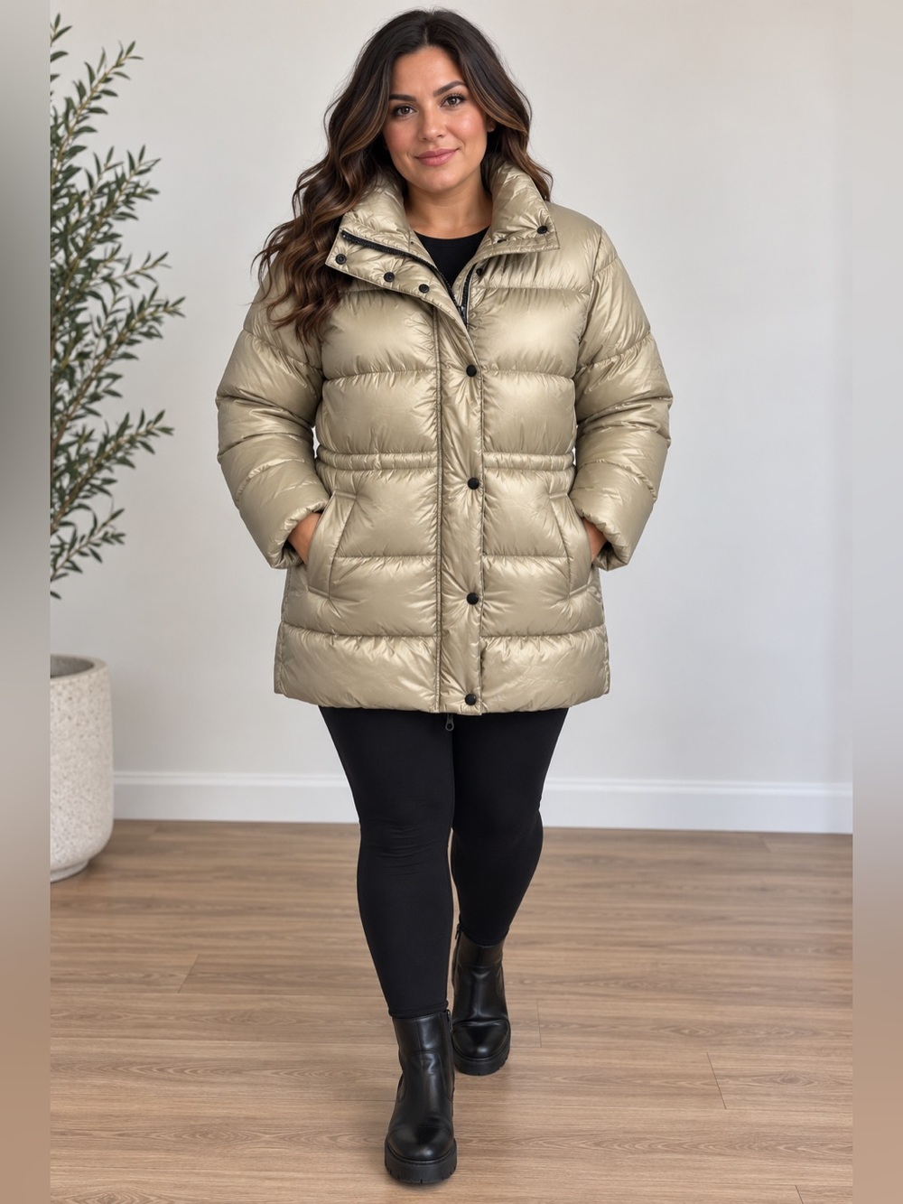 Mango • Champagne Metallic Puffer Jacket XL
